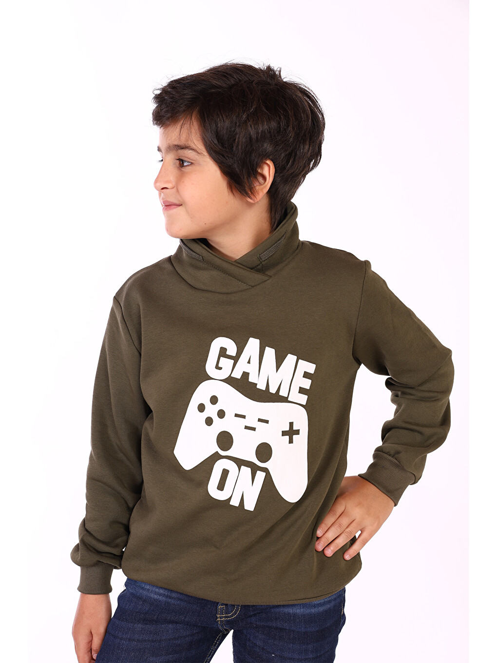 Haki Erkek Çocuk Pamuklu Kabartma Baskılı Sweatshirt