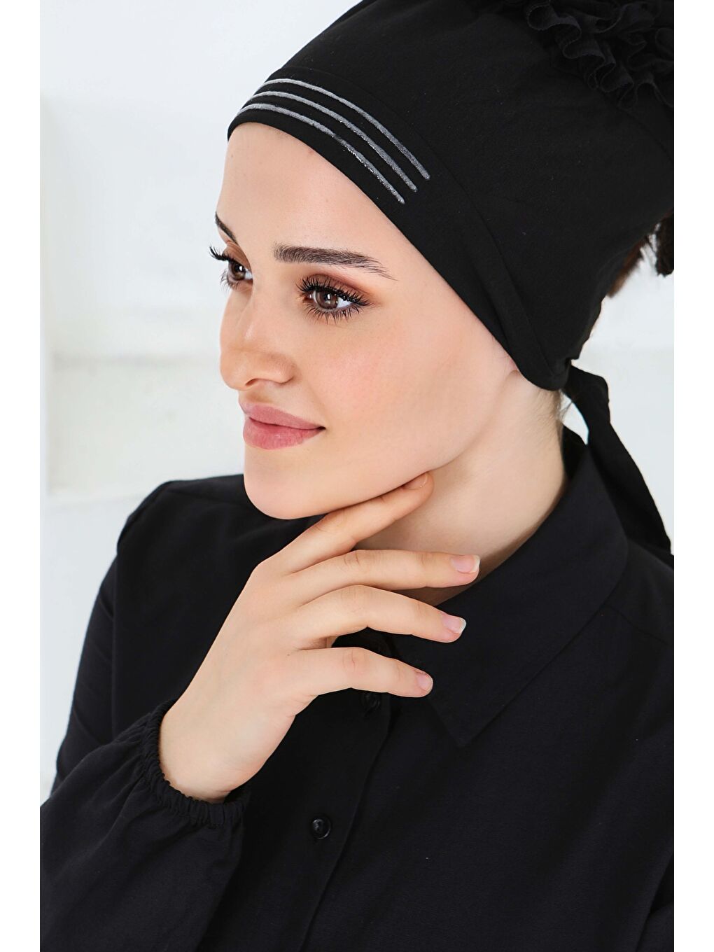 Silikonlu Esnek Penye Fırfırlı Bone Siyah - 27716-SIYAH-3