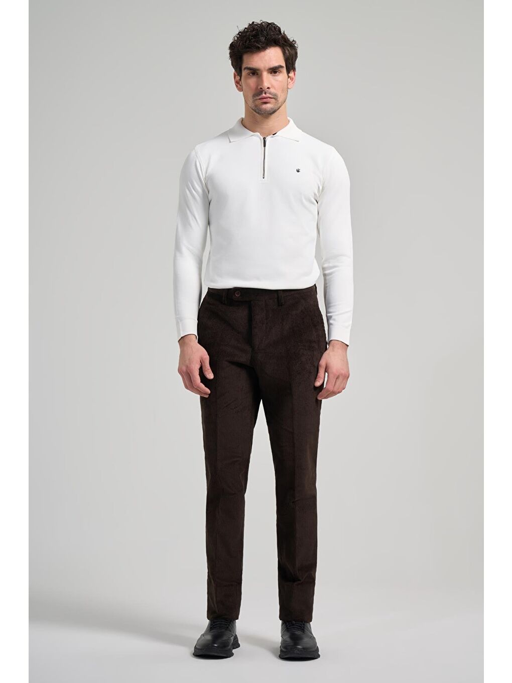 Koyu Kahverengi Pamuklu Yandan Cepli Comfort Fit Kadife Erkek Pantolon 1003245160-1