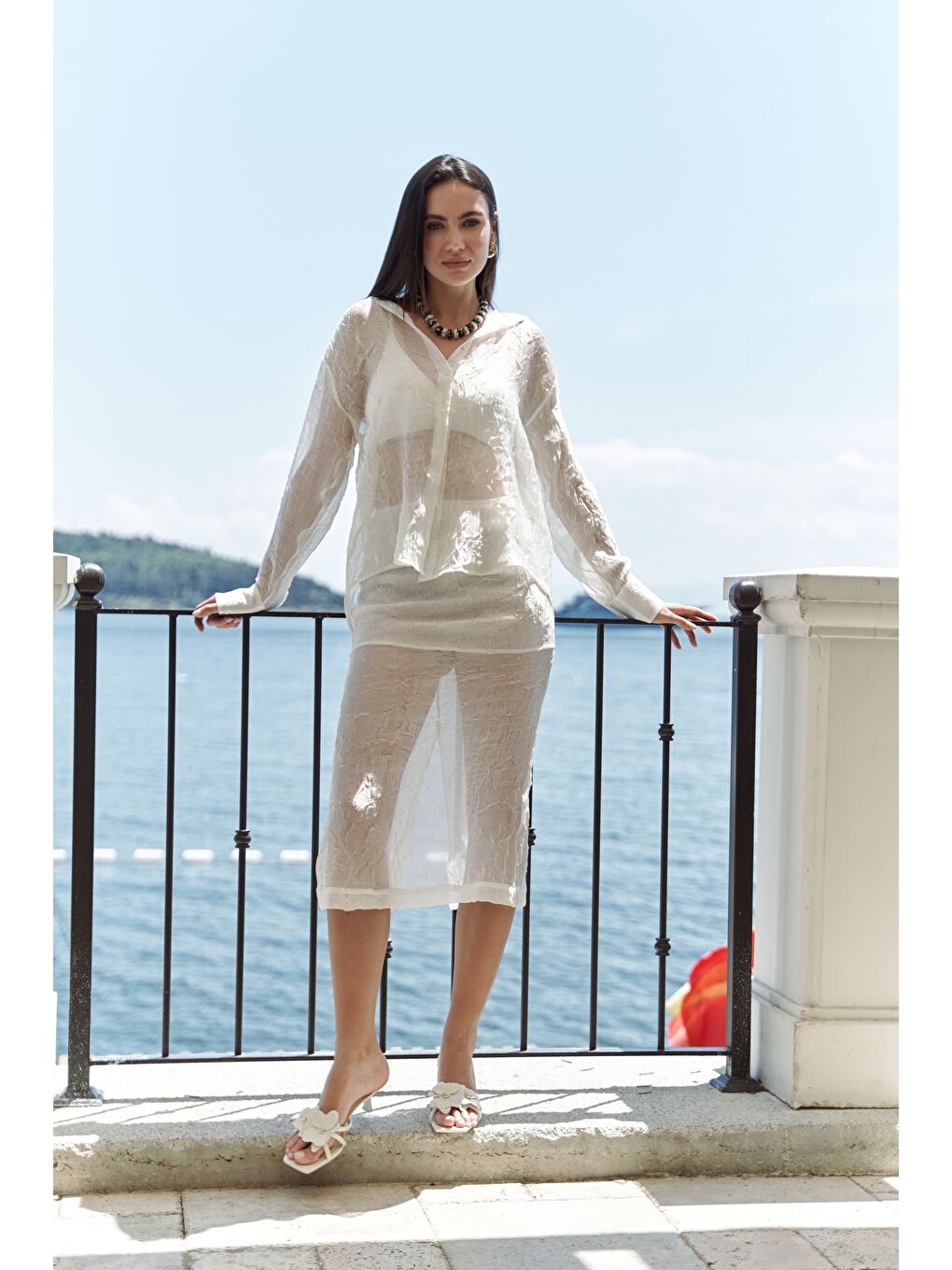 Sorcha Ekru Transparan Gömlek Etek Takım-1