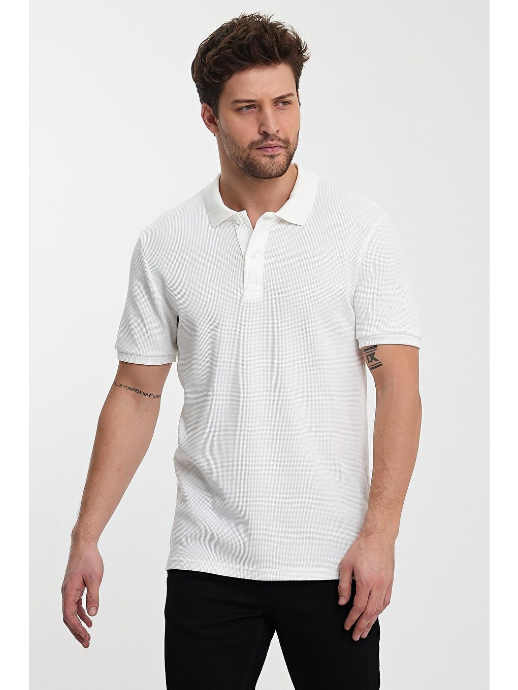 Beyaz Polo Yaka Erkek Tişört-3