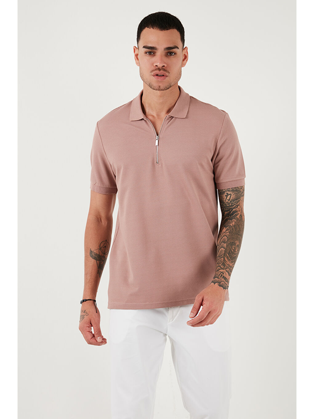 Pembe Pamuklu Regular Fit Yarım Fermuarlı 3'lü Paket Polo Yaka %100 Pamuk Tişört 5902915S3-3