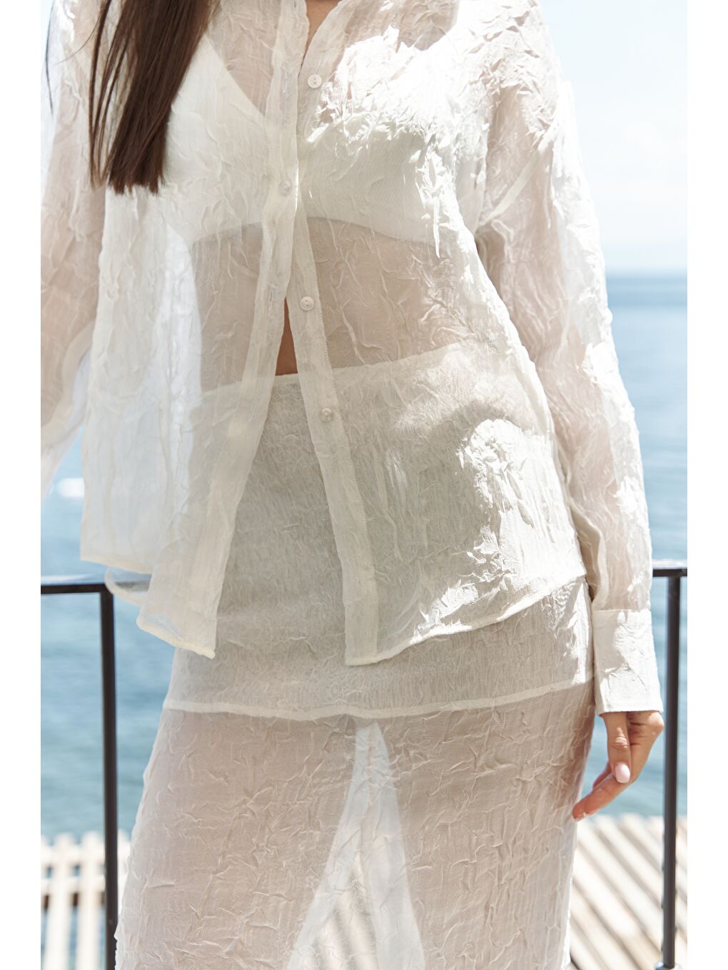 Sorcha Ekru Transparan Gömlek Etek Takım-2