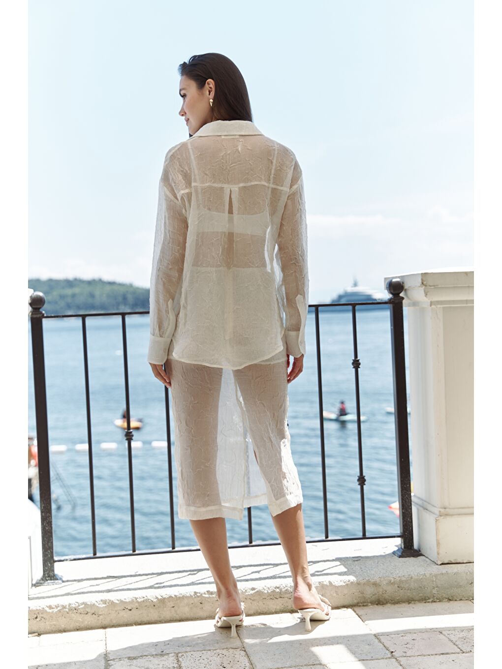 Sorcha Ekru Transparan Gömlek Etek Takım-3