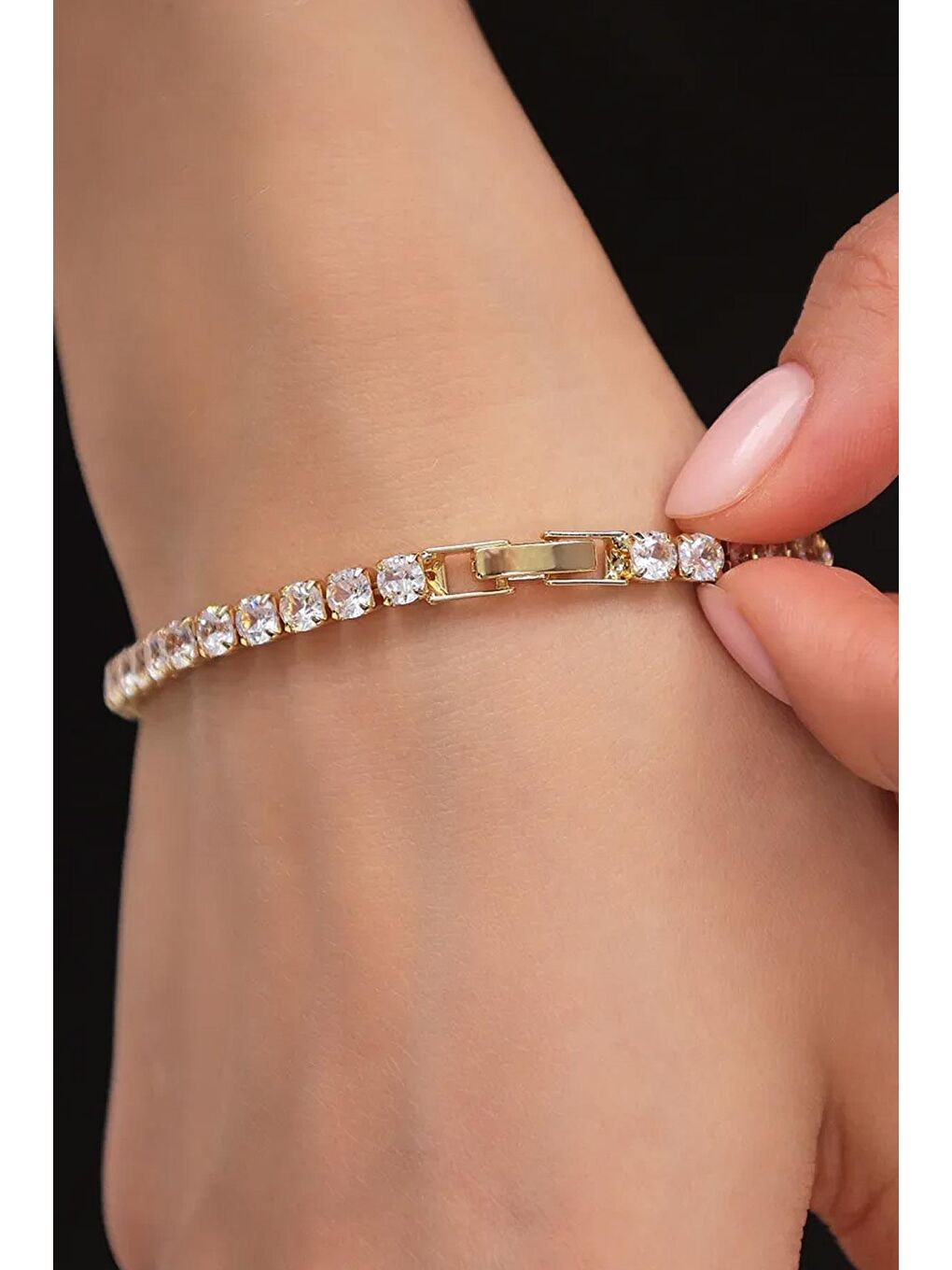 Sarı Rena Klasik Zarif Taşlı Suyolu Bileklik- 3mm taşlı-4