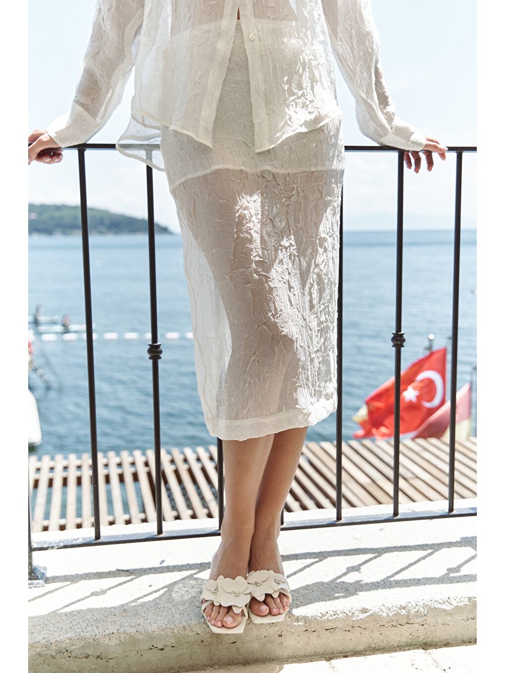 Sorcha Ekru Transparan Gömlek Etek Takım-4