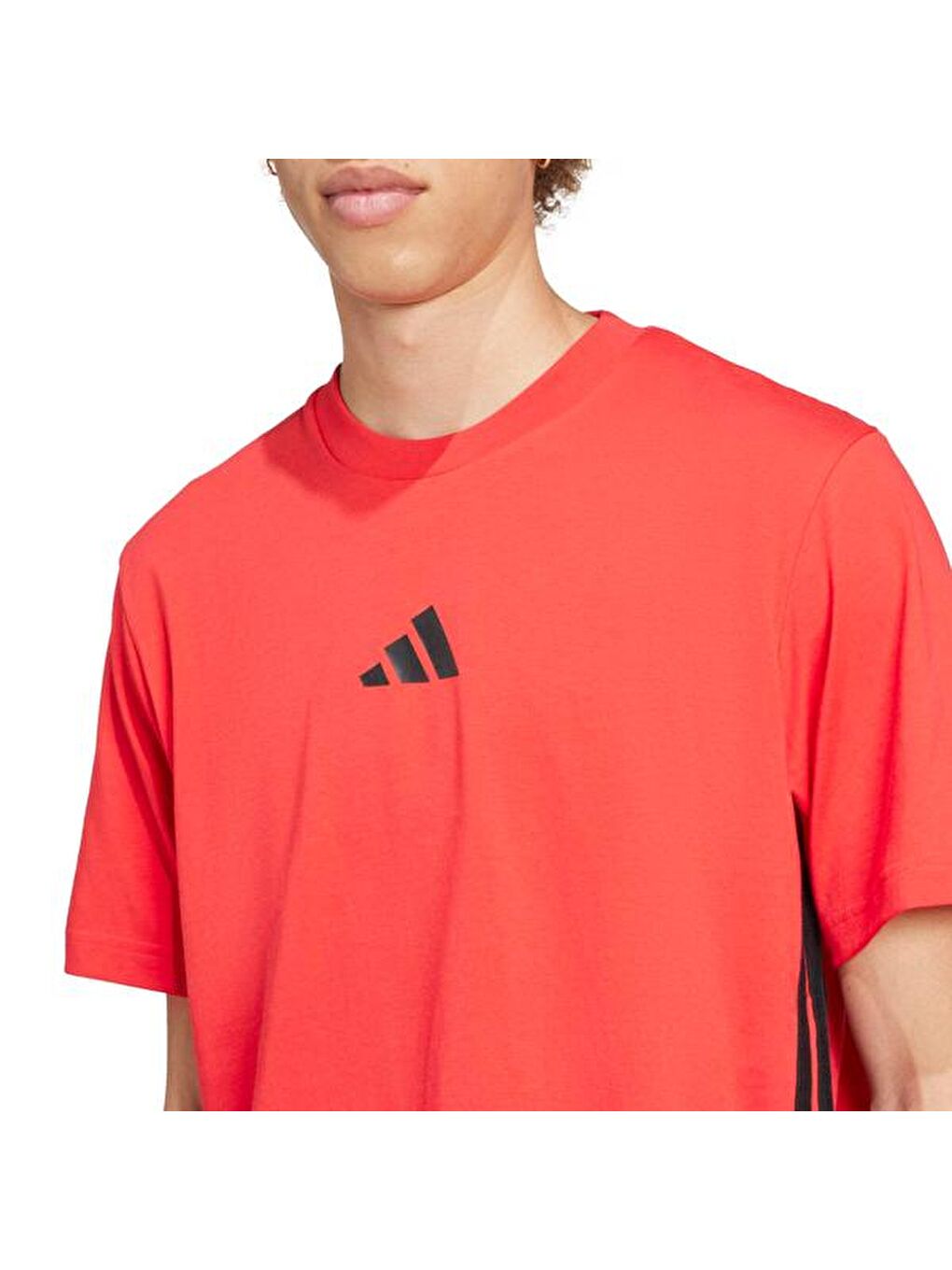 Essentials 3 Stripes Single Jersey Erkek Kırmızı Tişört-1