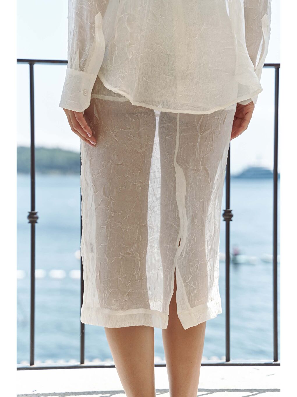 Sorcha Ekru Transparan Gömlek Etek Takım-5