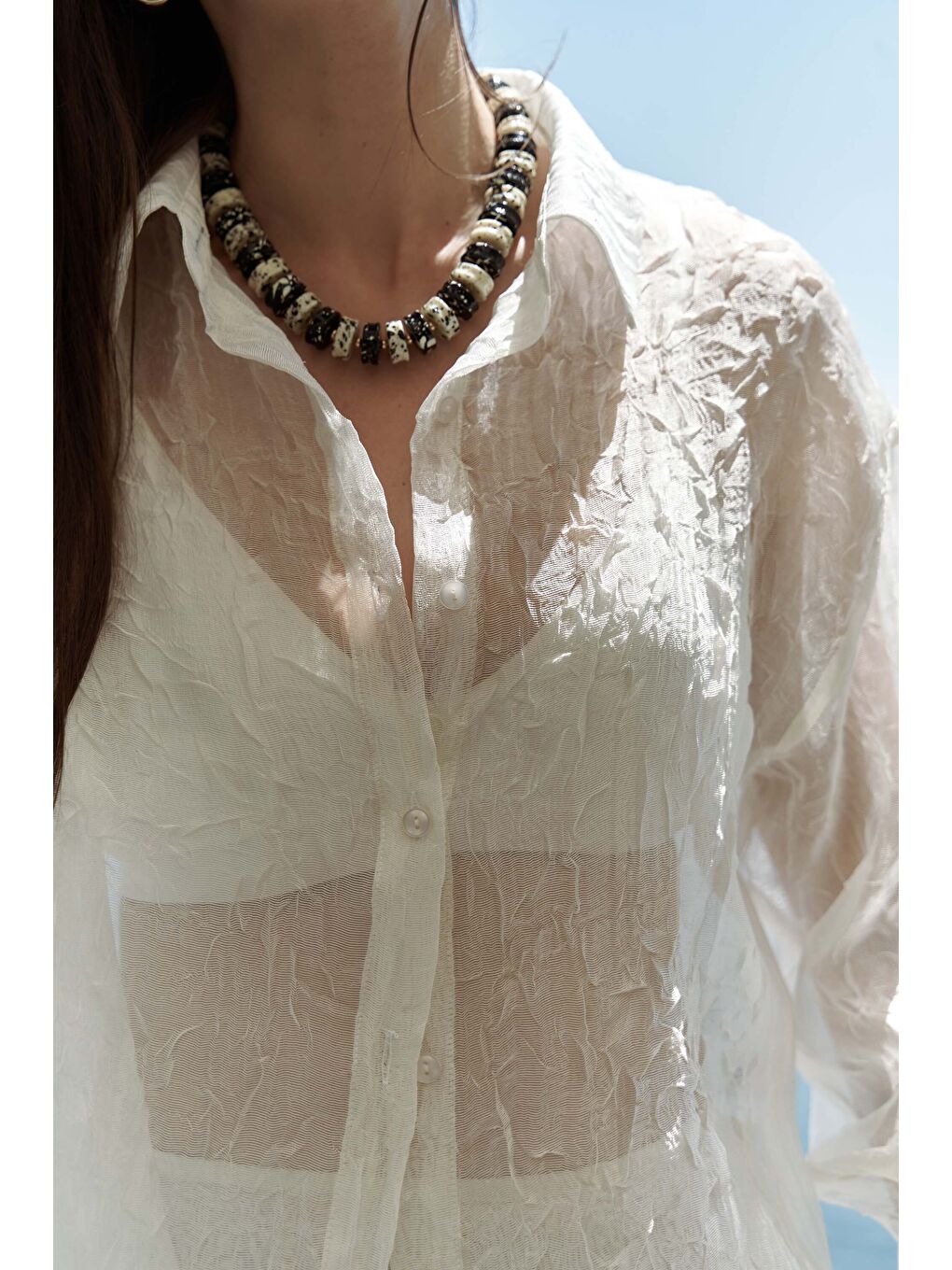 Sorcha Ekru Transparan Gömlek Etek Takım-6