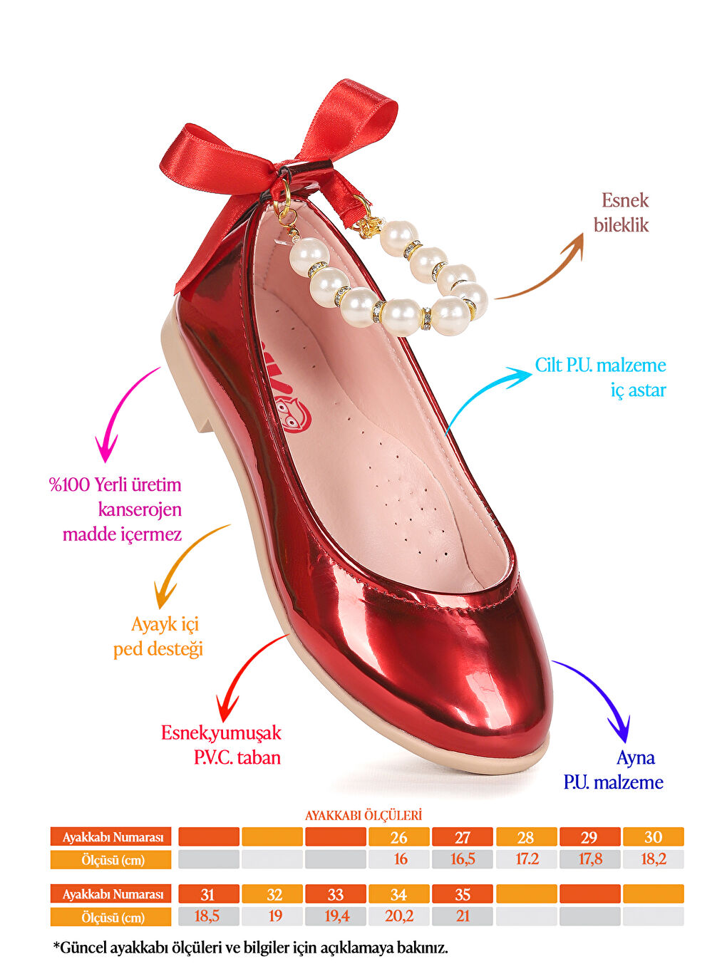 Kırmızı Blanch Ayna İncili Lastikli Kız Çocuk Babet Ayakkabı-1