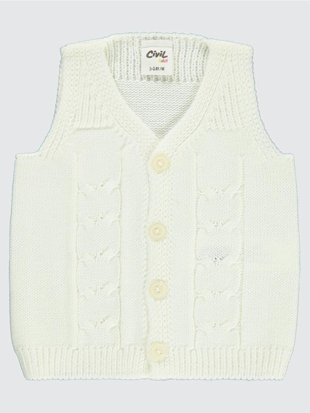 Baby Saç Örgülü 3-18 Ay Yelek - Ekru 6-9 Ay