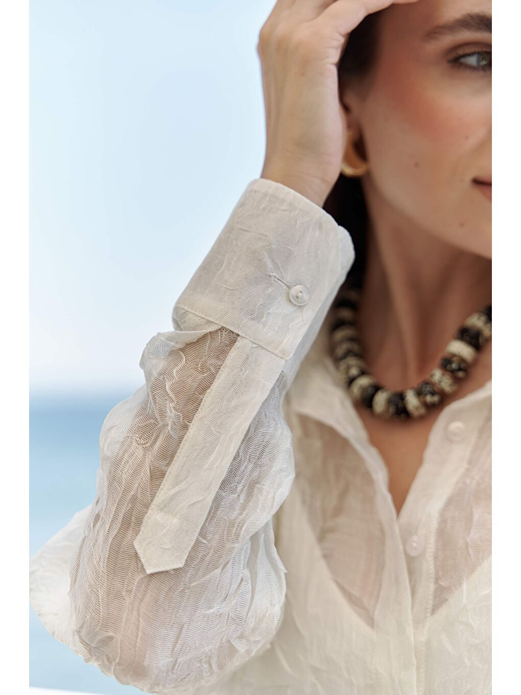 Sorcha Ekru Transparan Gömlek Etek Takım-7