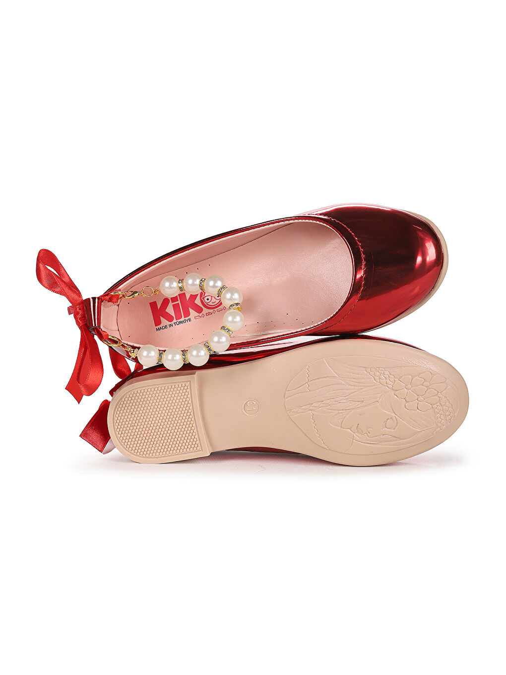 Kırmızı Blanch Ayna İncili Lastikli Kız Çocuk Babet Ayakkabı-4