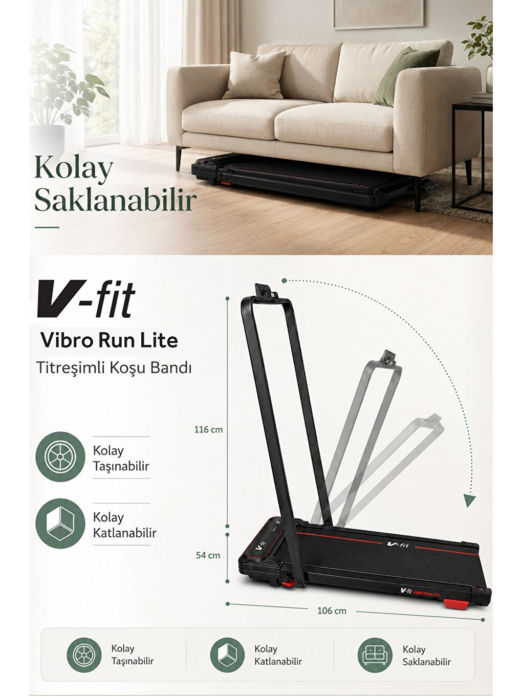 Siyah V-fit By Vibro Run Titreşimli Koşu Bandı Katlanabilir, 8 Km/s, Titreşim Modlu, Kumandalı-5