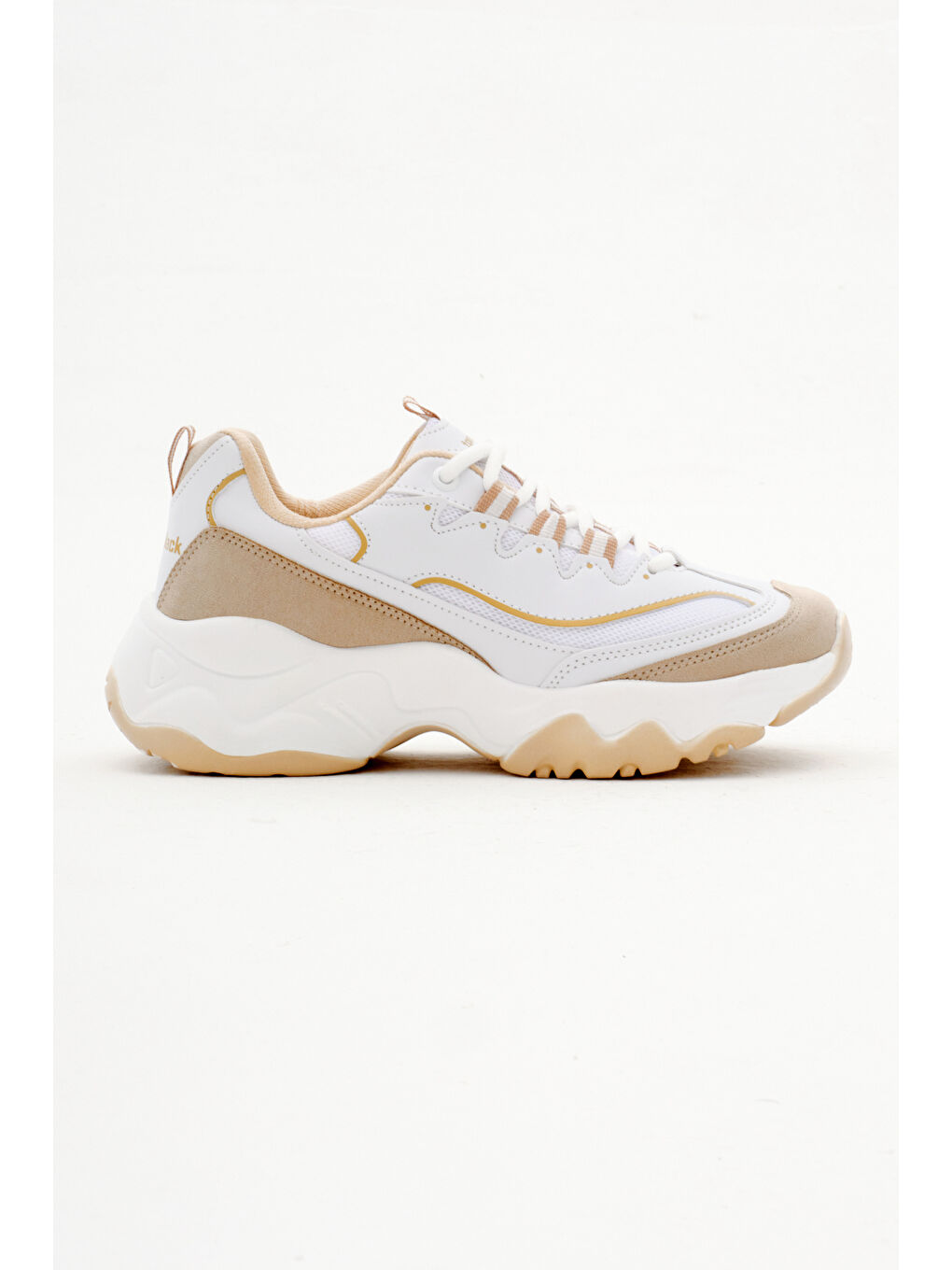 Ekru Kadın Krem Rahat Kalıp Yüksek Taban Bağcıklı Spor Ayakkabı-1
