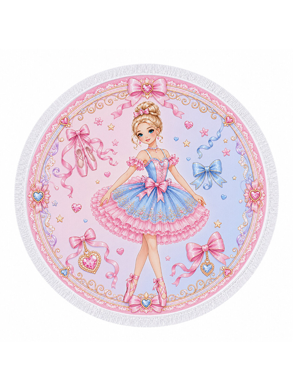 Karışık Pembe Balerin Prenses Kız Çocuk Yuvarlak Plaj Havlusu 150 CM-3