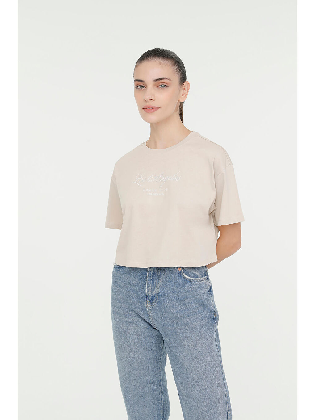 WL GAME 11SS134 4FX Bej Kadın Kısa Kol Tişört