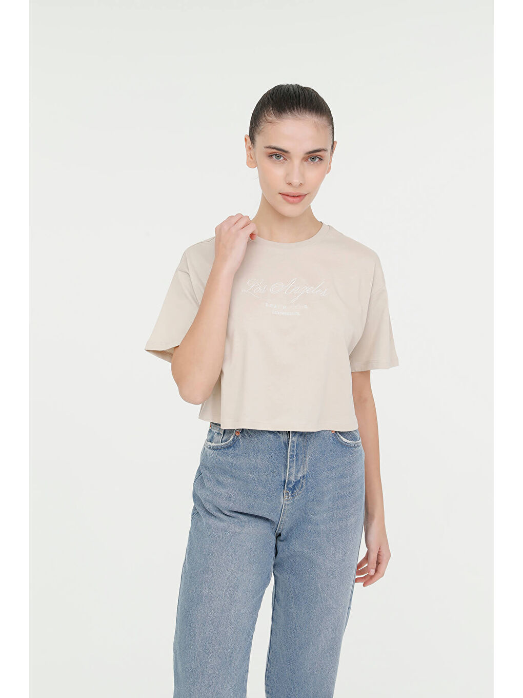 WL GAME 11SS134 4FX Bej Kadın Kısa Kol Tişört-4