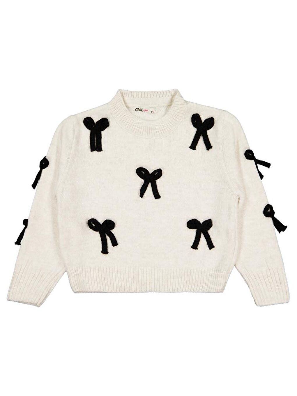 Girls Fiyonk Aksesuarlı 6-9 Yaş Kazak - Ekru 6-7 Yaş