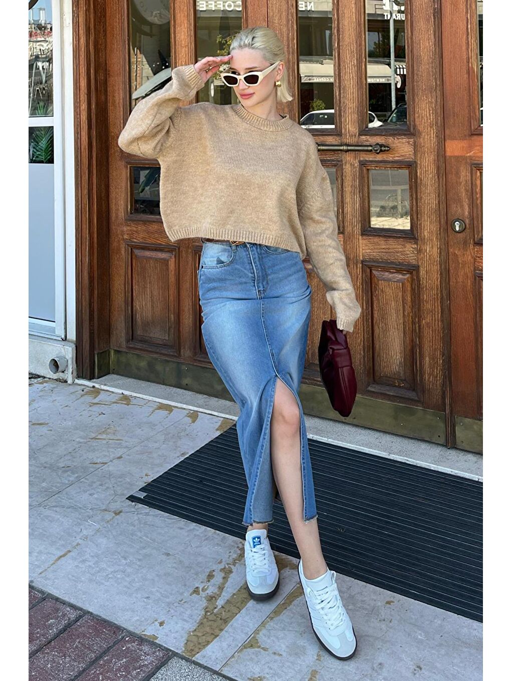 Bej Bisiklet Yaka Crop Kadın Kazak Mg2166