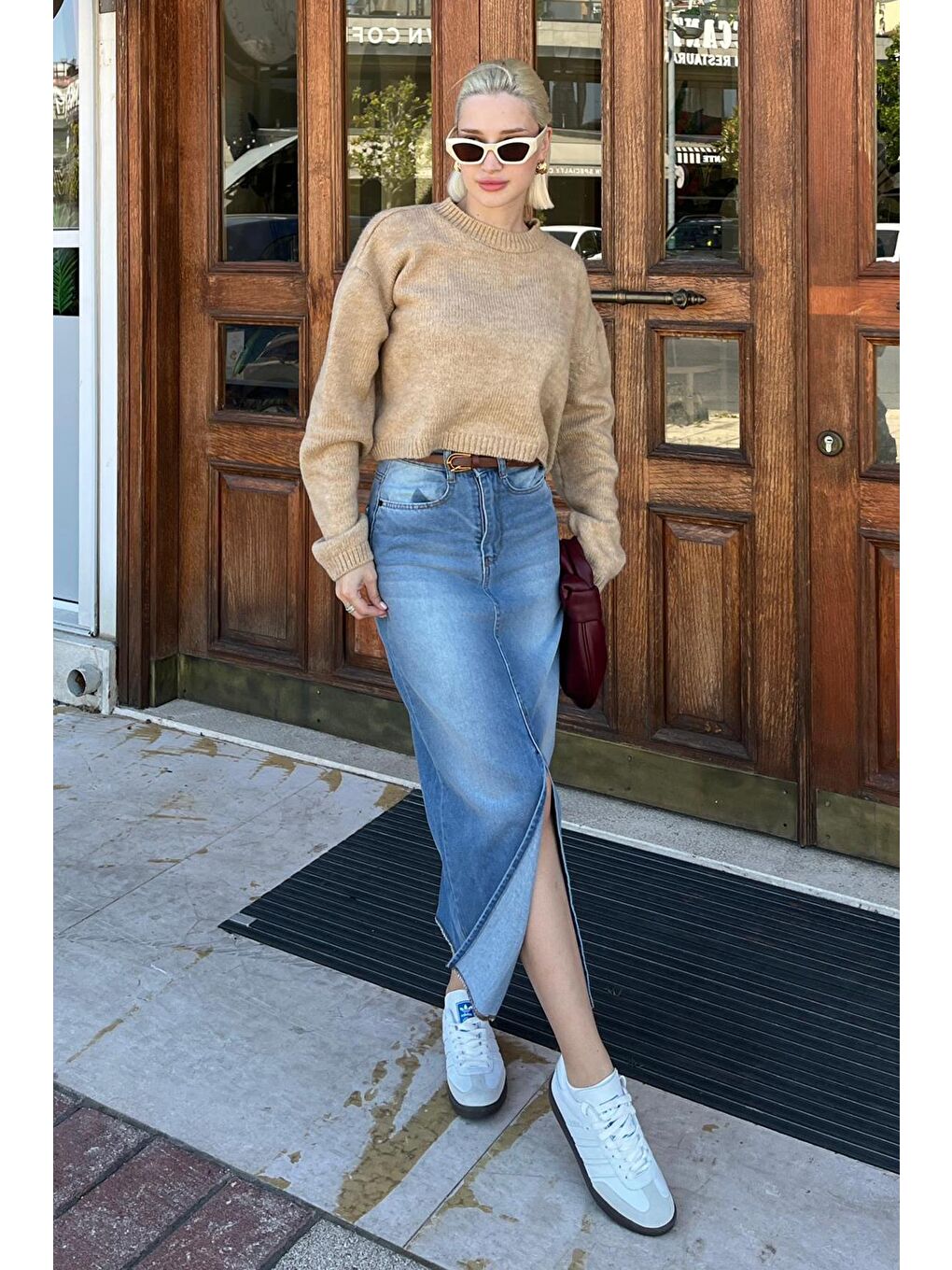 Bej Bisiklet Yaka Crop Kadın Kazak Mg2166-1