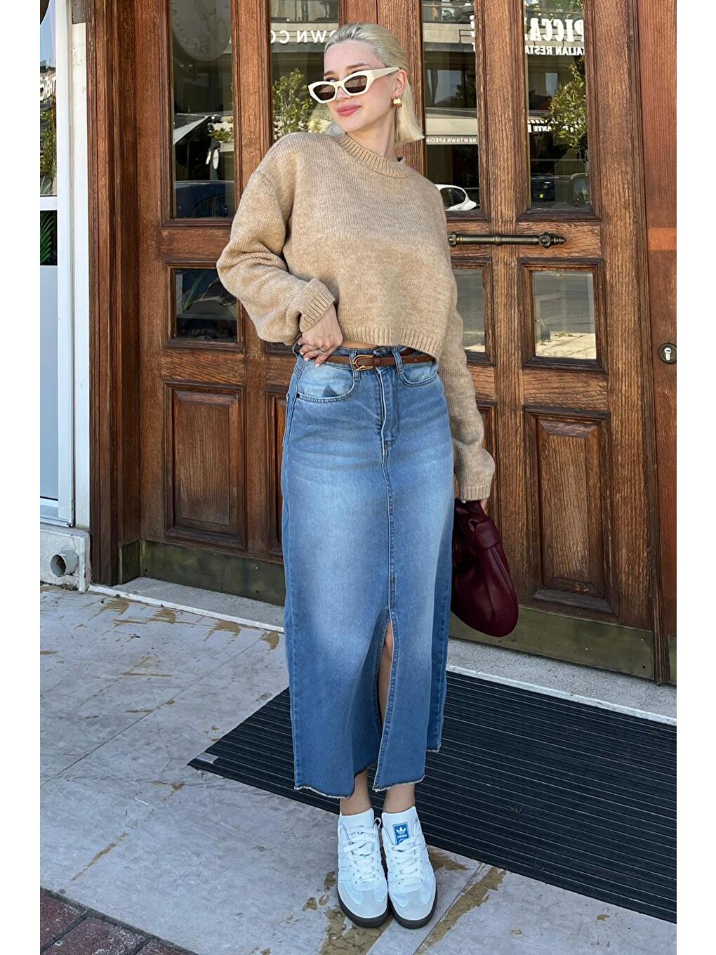 Bej Bisiklet Yaka Crop Kadın Kazak Mg2166-2