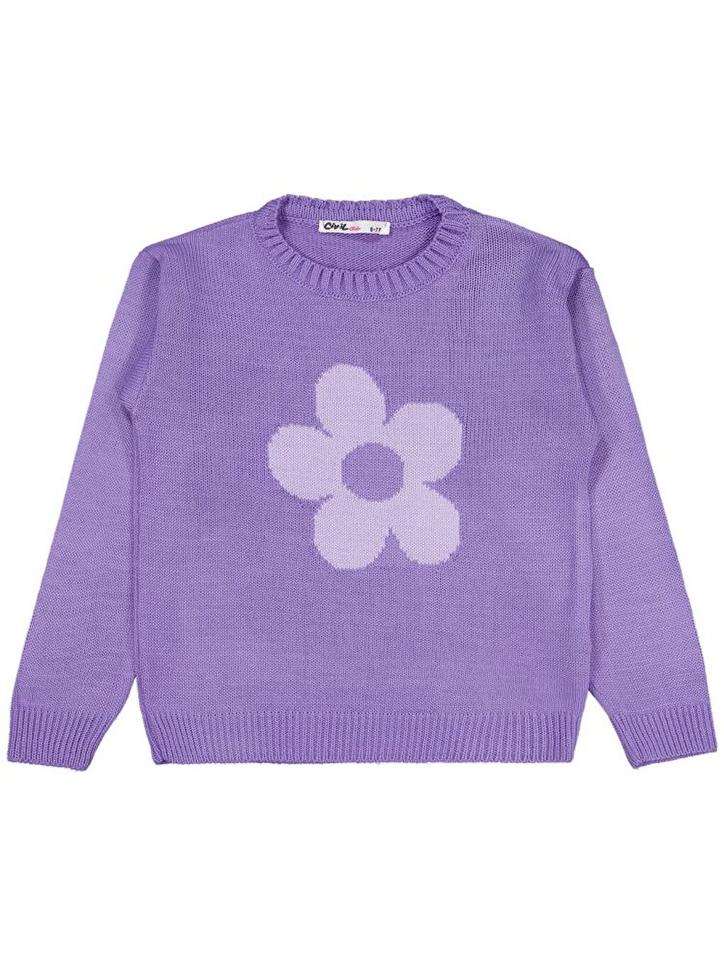 Mor Girls Büyük Çiçek Desenli 6-9 Yaş Kazak - Lila 8-9 Yaş