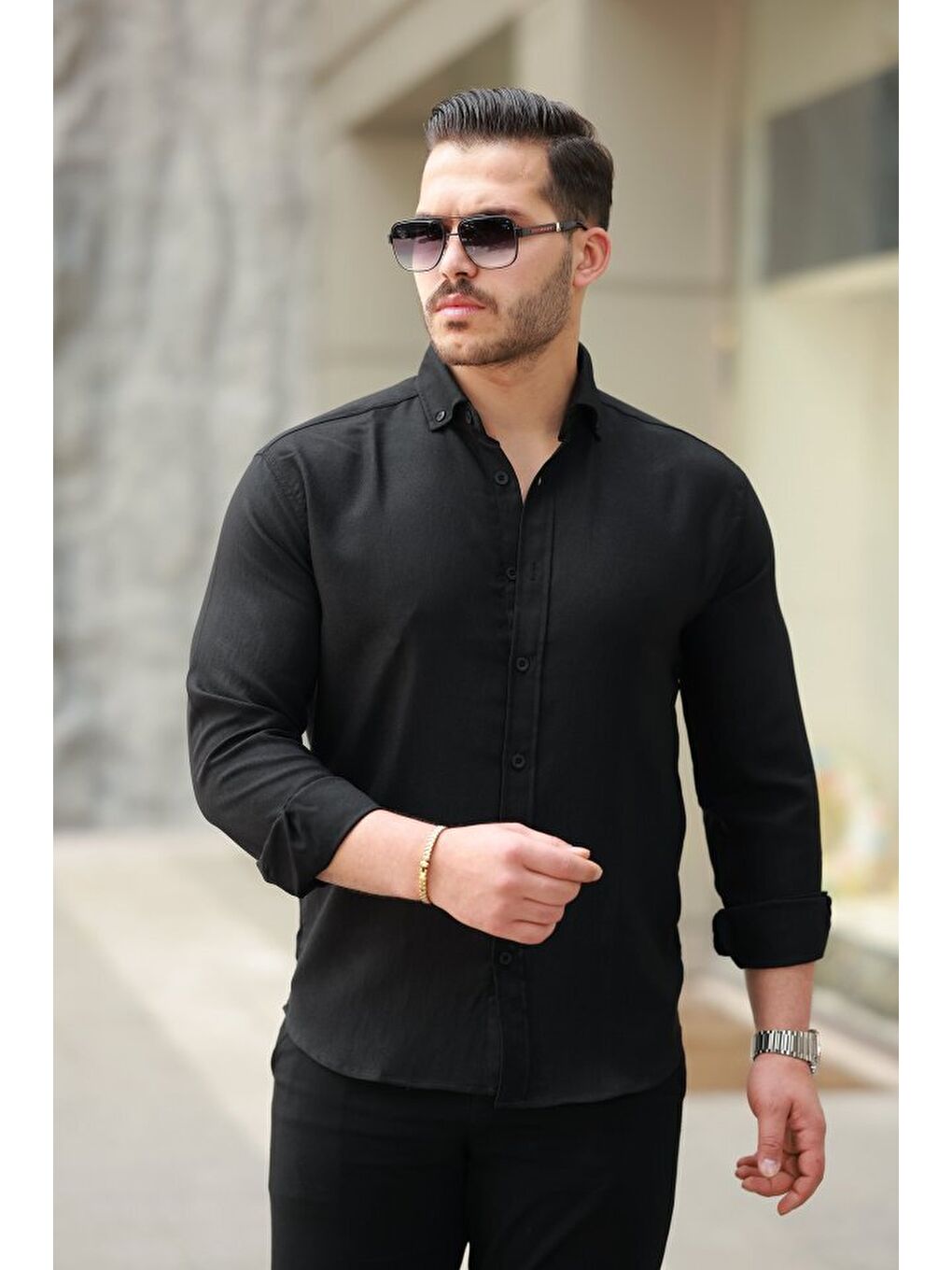 Siyah Erkek Uzun Kollu Gömlek