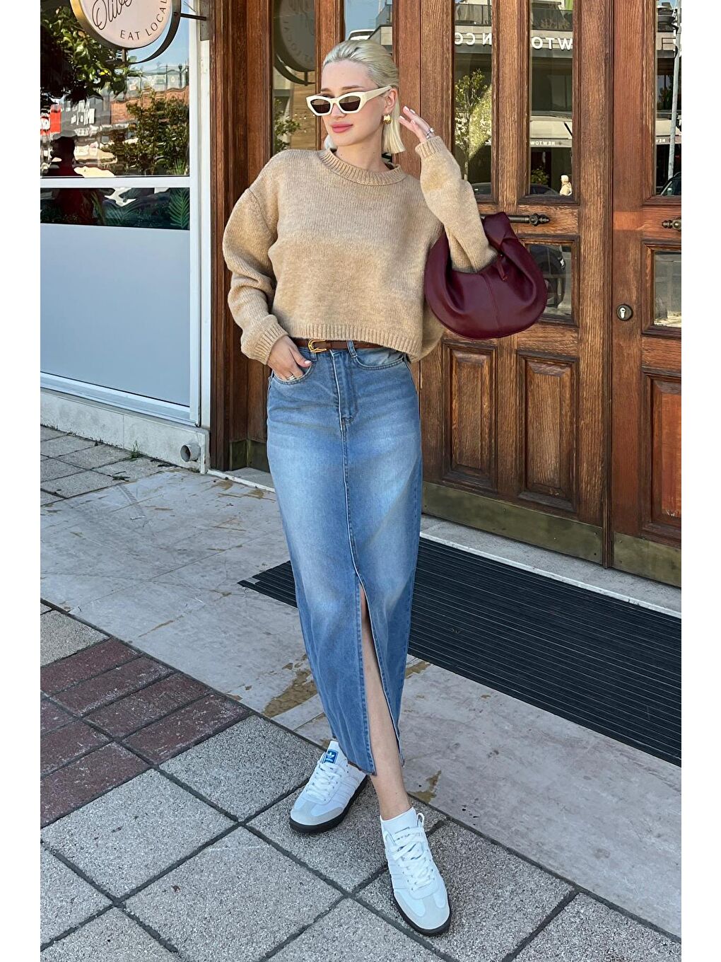 Bej Bisiklet Yaka Crop Kadın Kazak Mg2166-3