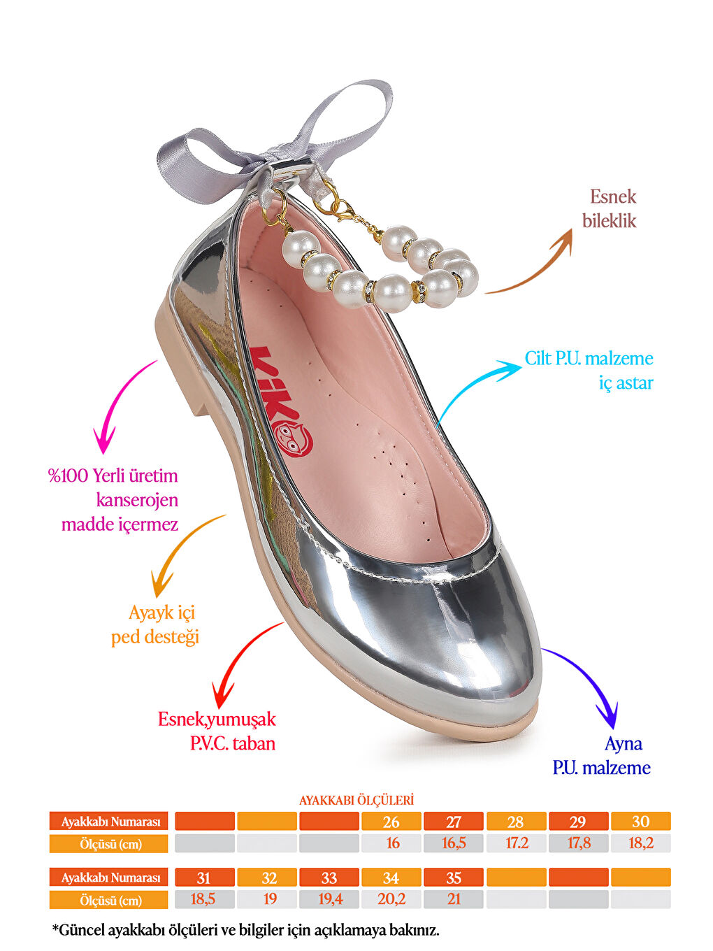 Gri Blanch Ayna İncili Lastikli Kız Çocuk Babet Ayakkabı-1
