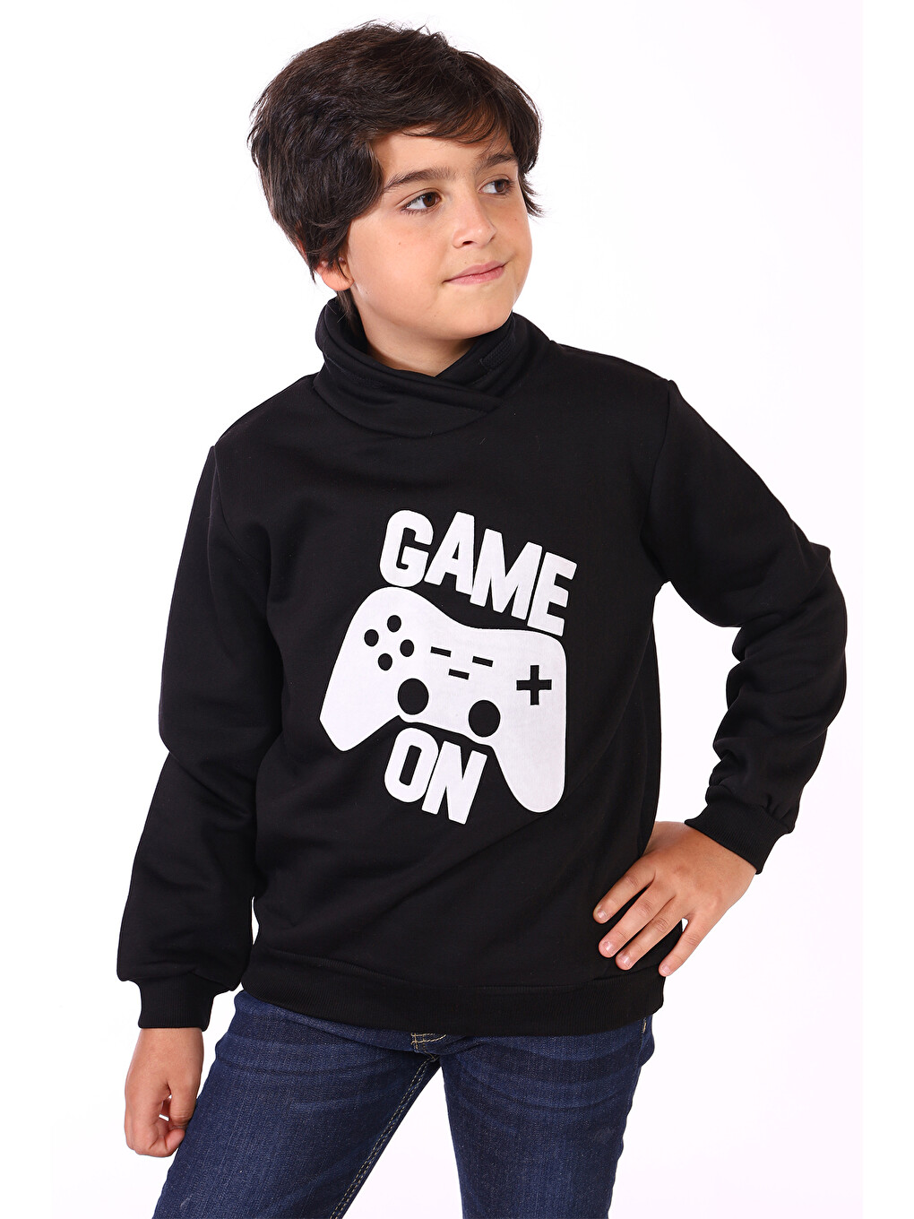 Siyah Erkek Çocuk Pamuklu Kabartma Baskılı Sweatshirt-1