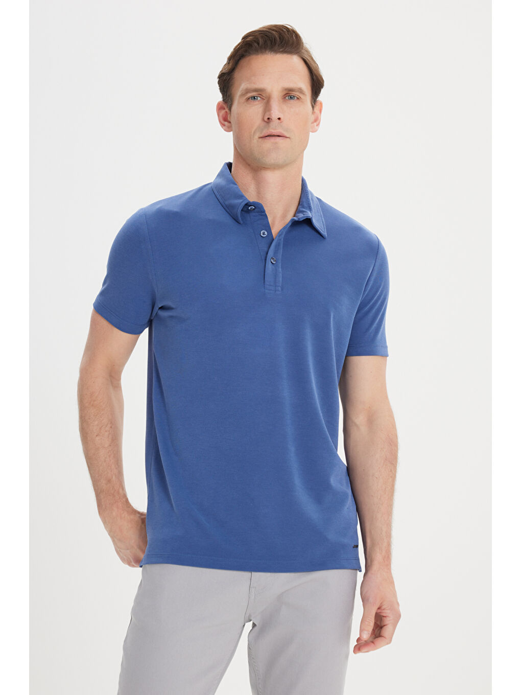 Erkek İndigo Slim Fit Dar Kesim Polo Yaka Tişört-2