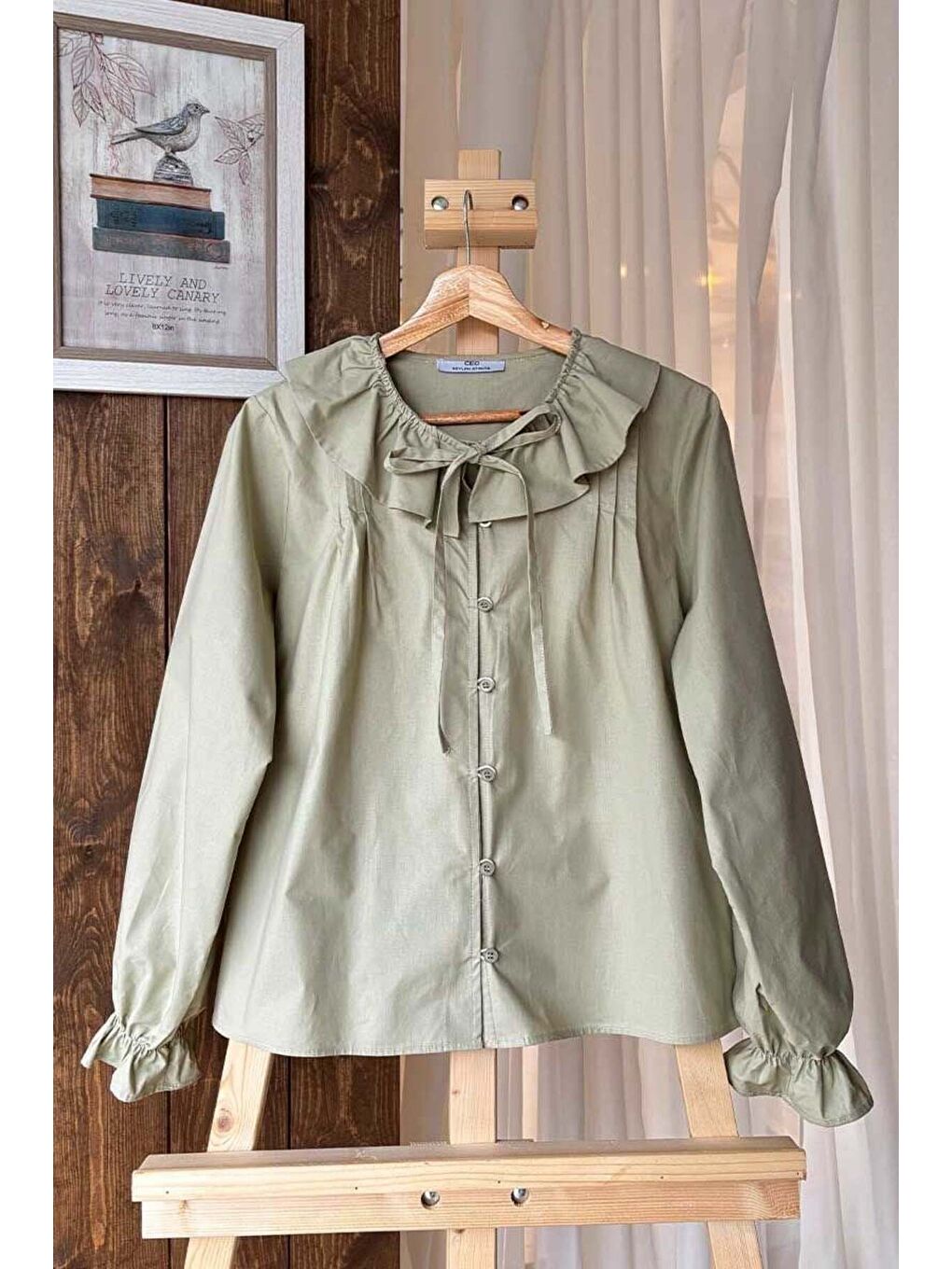 Açık Yeşil Bebe Yaka Fiyonklu Gömlek-4