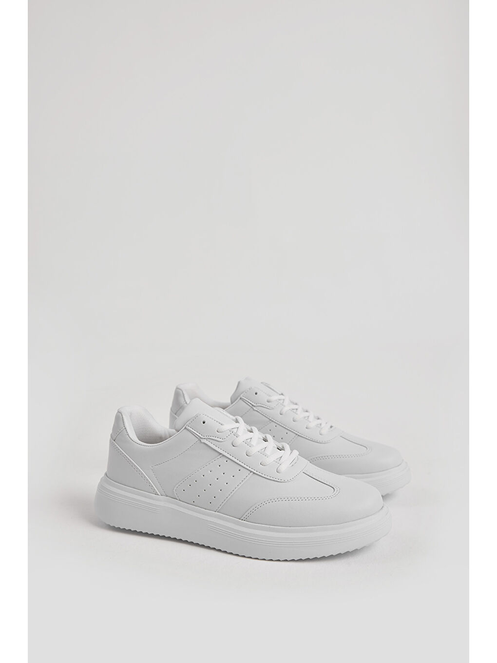 Erkek Beyaz Kalın Faylon Hafif Taban Bağcıklı Spor Ayakkabı-1