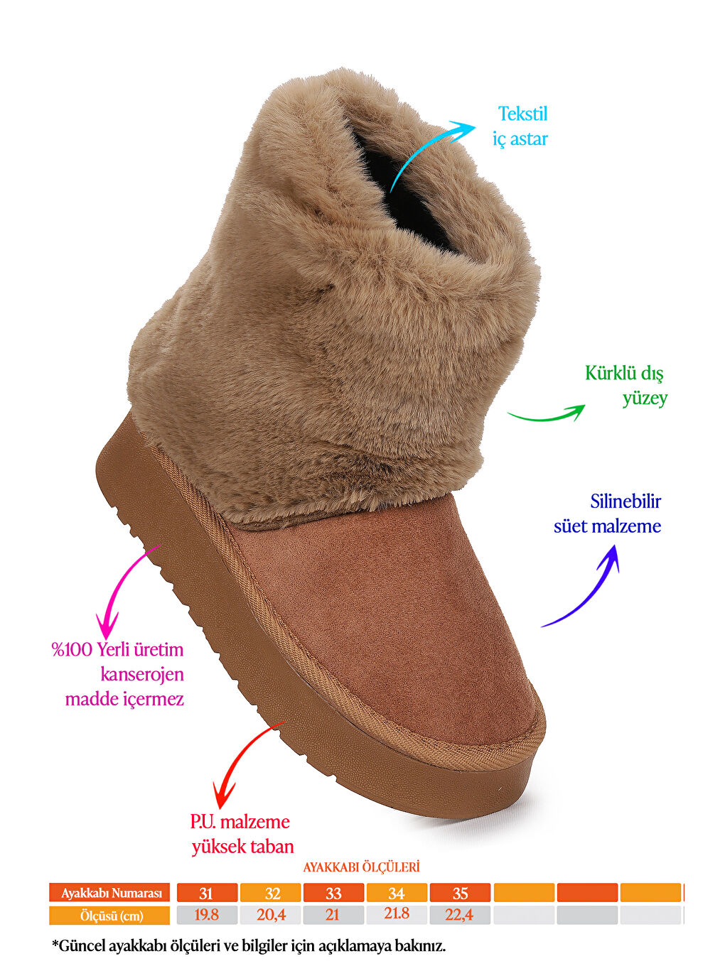 Kahverengi Nera Kürklü Kız Çocuk Süet Bot Ayakkabı-1