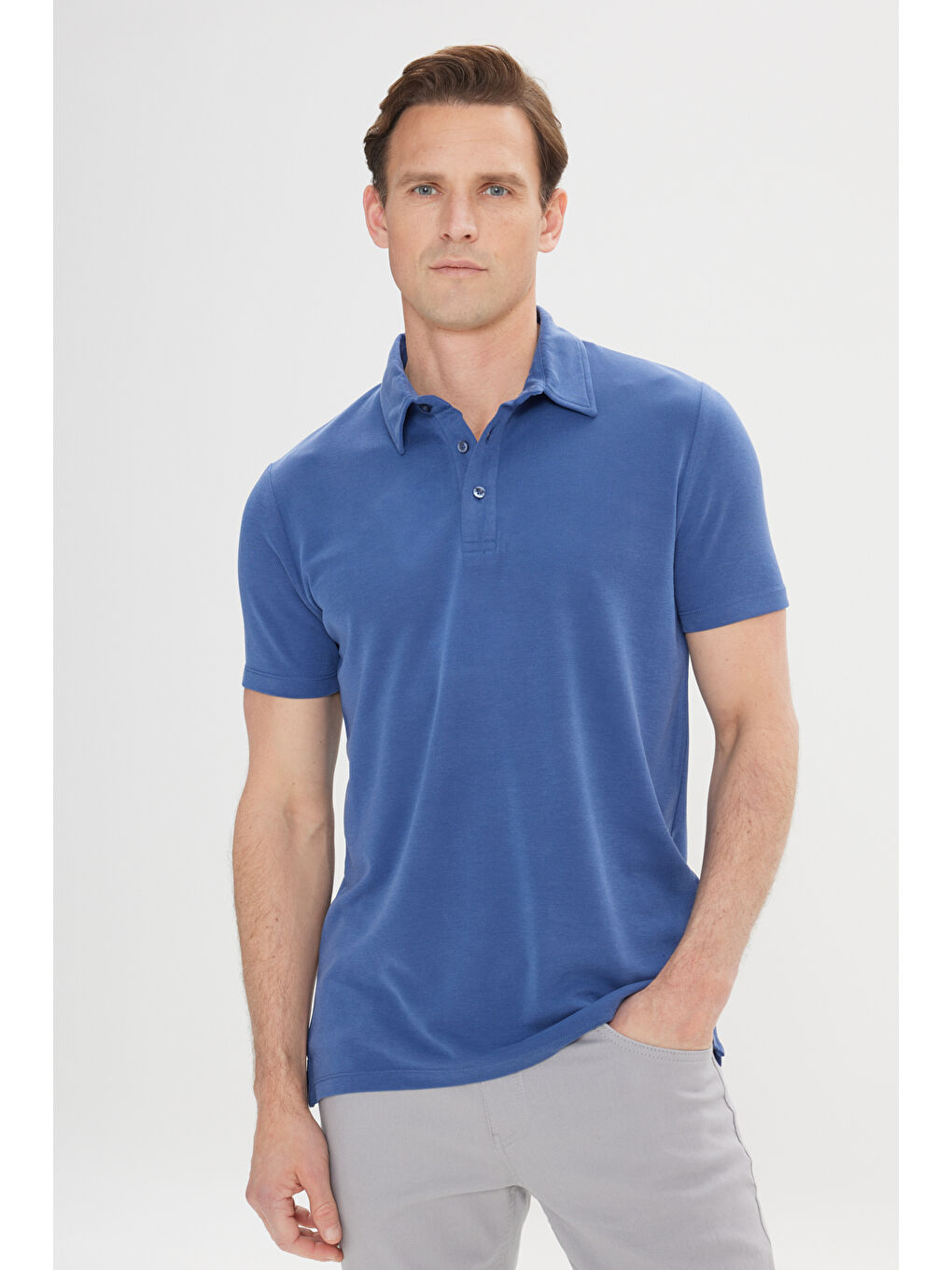 Erkek İndigo Slim Fit Dar Kesim Polo Yaka Tişört-3