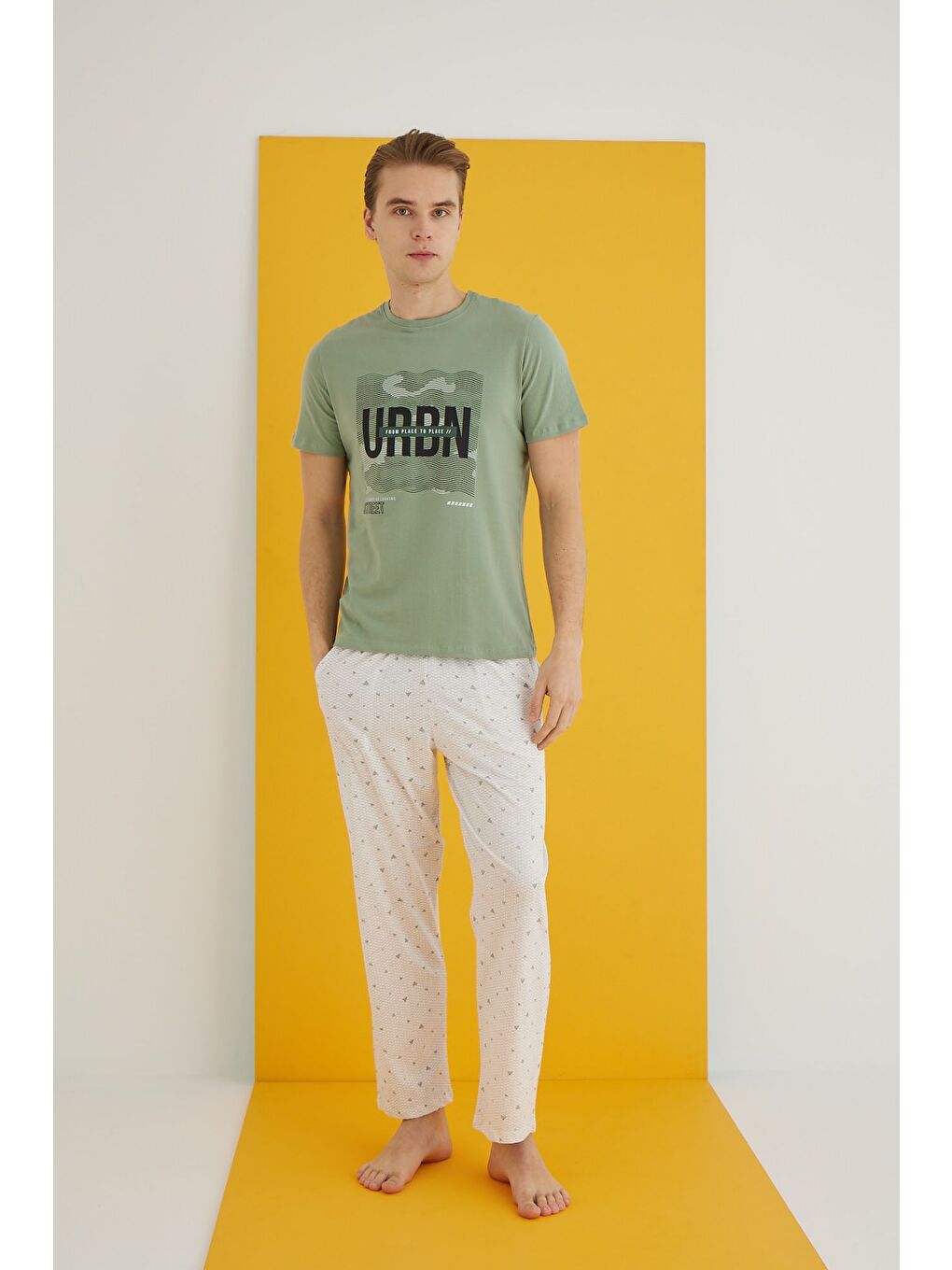 Bej Penye Erkek Pijama Takım 7501-3-1