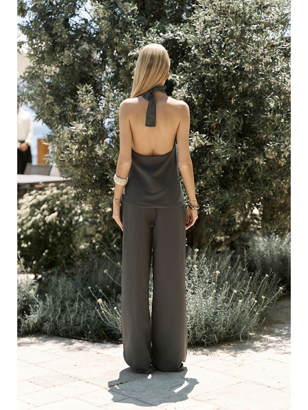 Prasetsah Bağlamalı Antrasit Crop Pantolon Takım-3