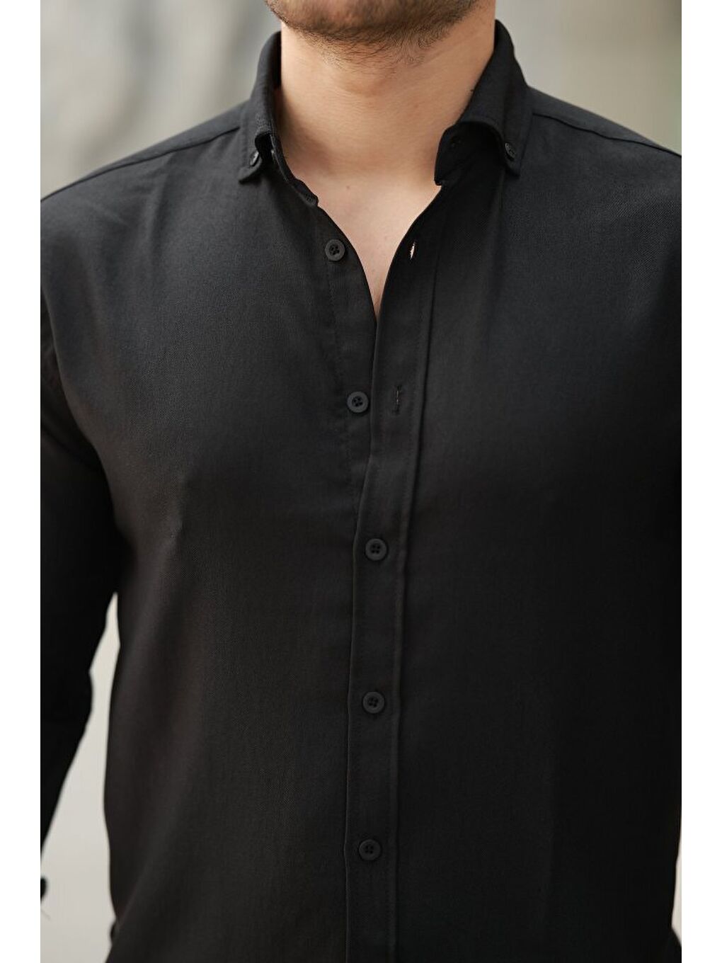 Siyah Erkek Uzun Kollu Gömlek-2