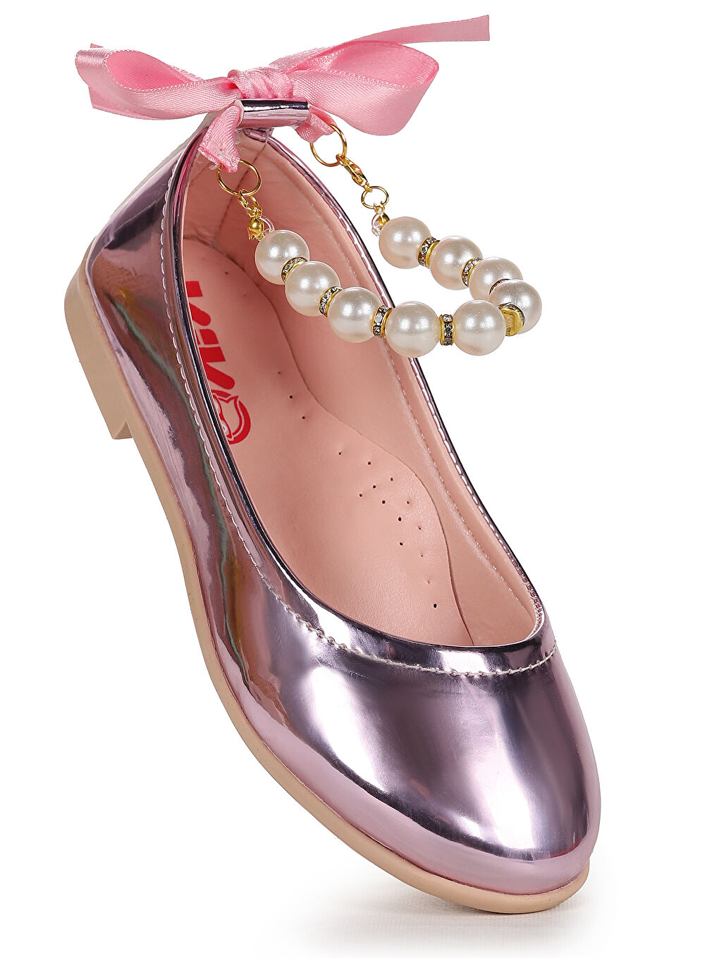 Pembe Blanch Ayna İncili Lastikli Kız Çocuk Babet Ayakkabı