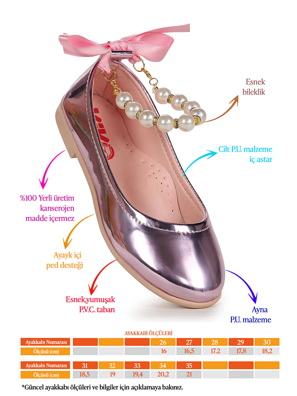 Pembe Blanch Ayna İncili Lastikli Kız Çocuk Babet Ayakkabı-1