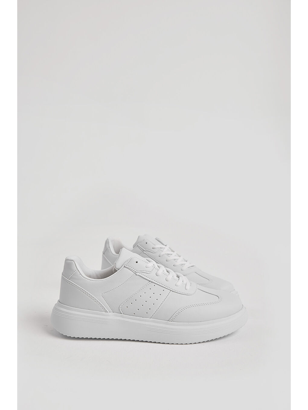 Erkek Beyaz Kalın Faylon Hafif Taban Bağcıklı Spor Ayakkabı-2