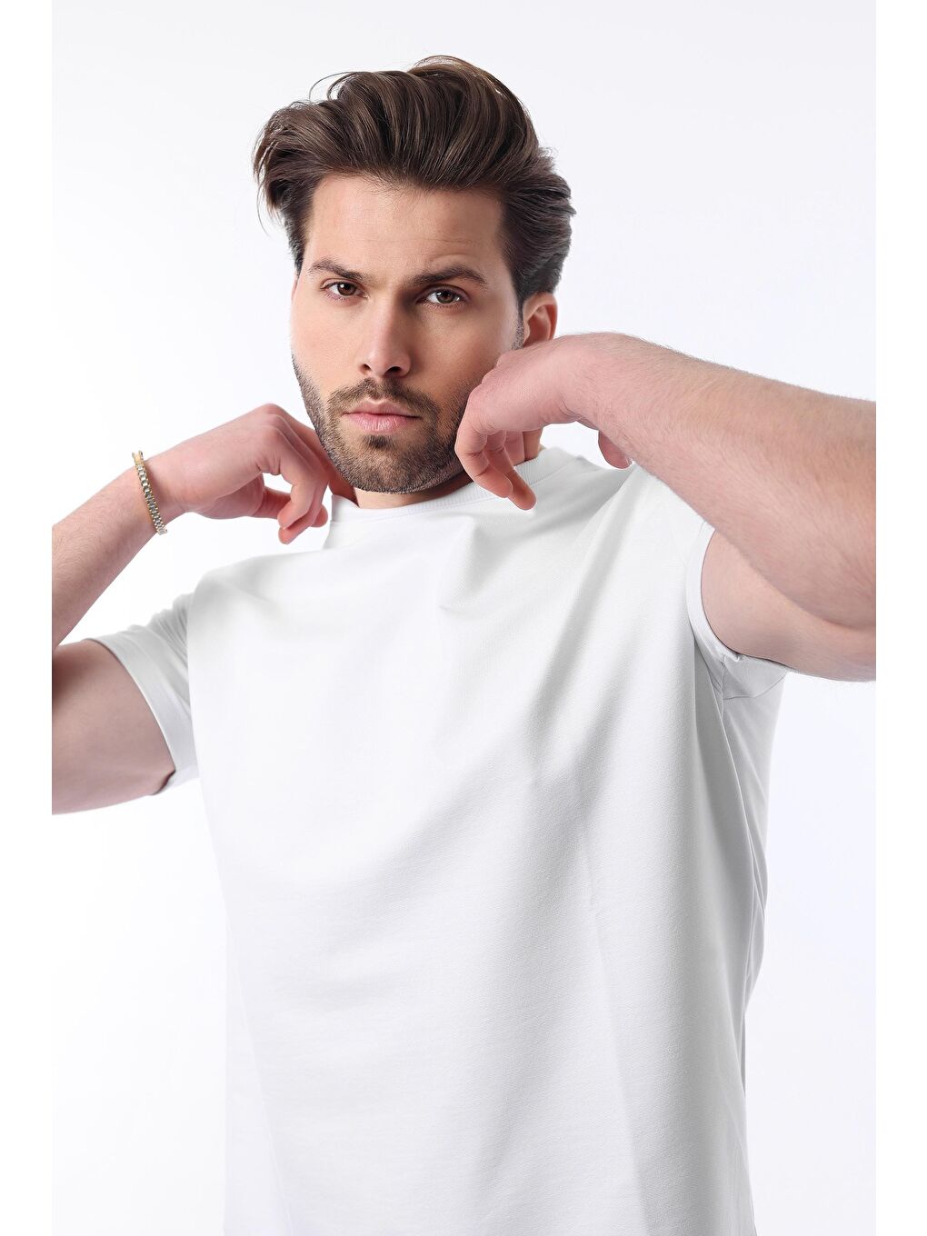 Beyaz Bisiklet Yaka Basic Kısa Kollu Tişört 7042-2