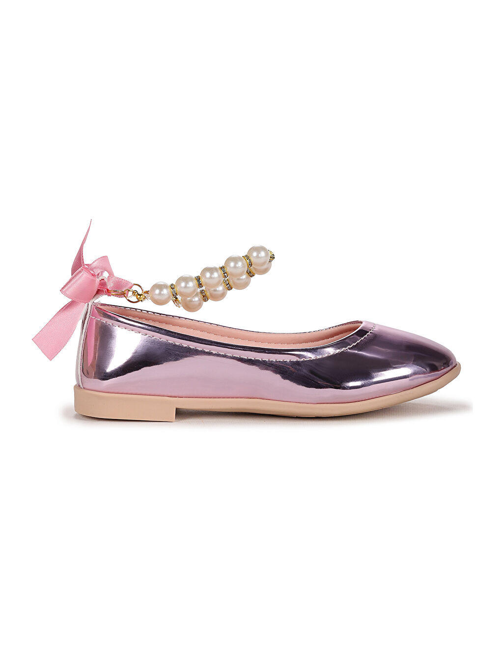 Pembe Blanch Ayna İncili Lastikli Kız Çocuk Babet Ayakkabı-3