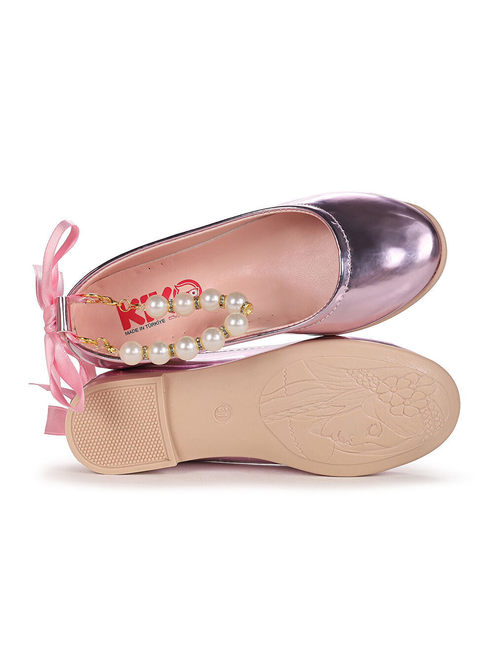 Pembe Blanch Ayna İncili Lastikli Kız Çocuk Babet Ayakkabı-4