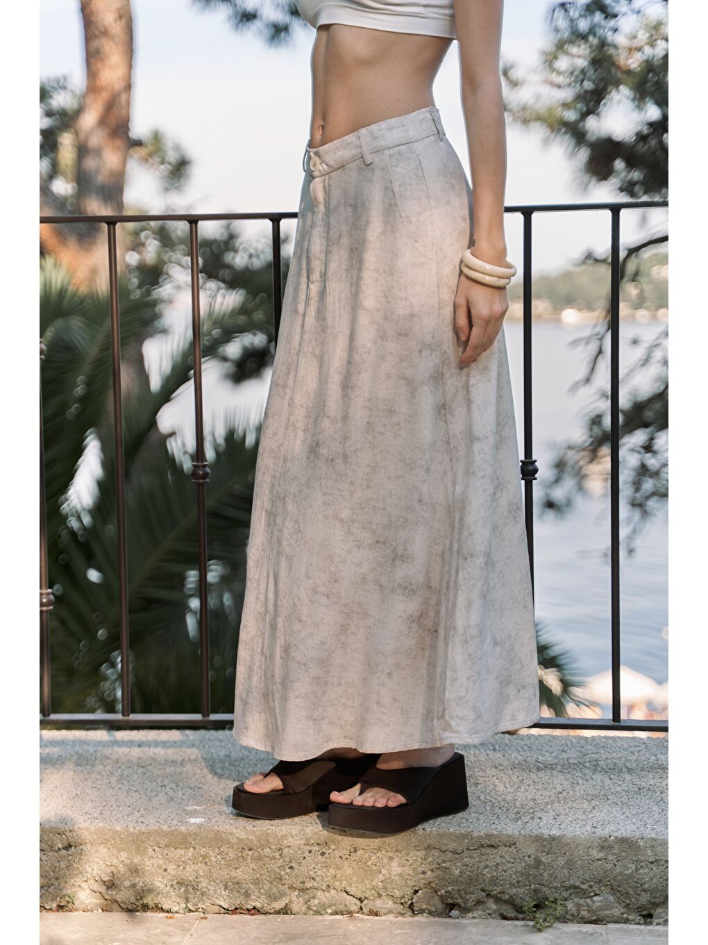 Garias Cepli Uzun Batik Desenli Bej Etek-2