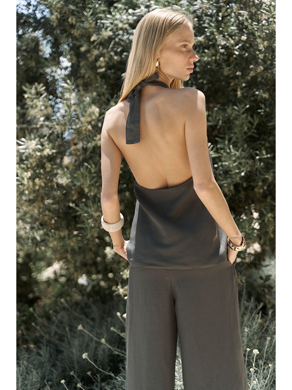 Prasetsah Bağlamalı Antrasit Crop Pantolon Takım-5