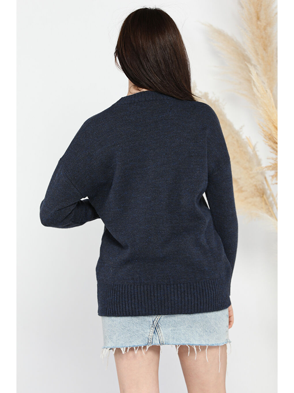 Lacivert Aplike Ayılı Kadın Triko Kazak-2