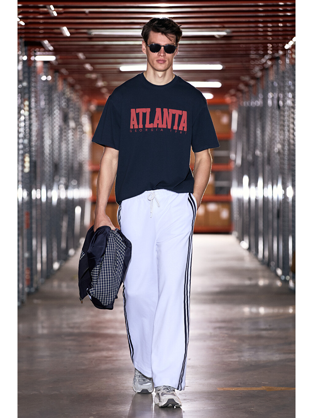 Lacivert ATLANTA Erkek %100 Pamuklu Kısa Kollu Baskı Detaylı LACİVERT T-Shirt-3