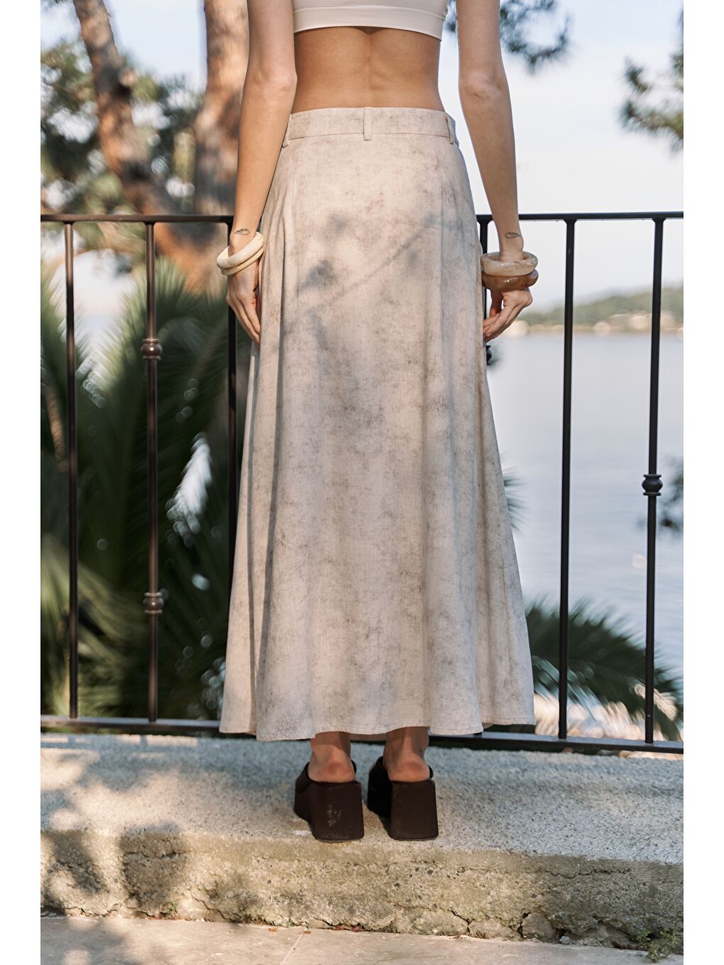 Garias Cepli Uzun Batik Desenli Bej Etek-3